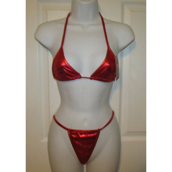 Red Metallic String Thong Bikini - NEW - Picture 1 of 8
